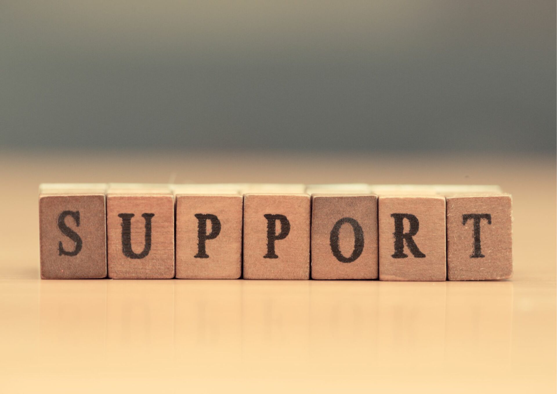 Picture of wooden blocks spelling out the word support