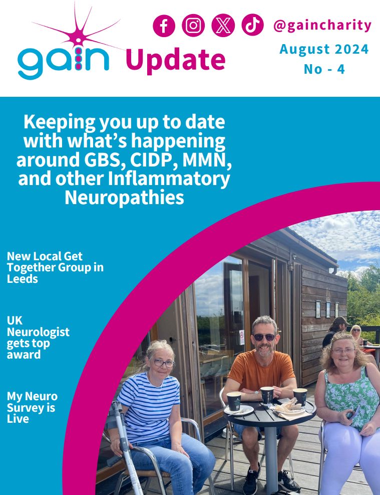 The front cover of GAIN Update number 4. It shows a picture of the Leeds group meeting in the sunshine, and headlines about what is in the magazine